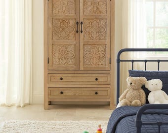 Kabir - Mobiletto artigianale in legno di mango con intagli intricati 150 cm