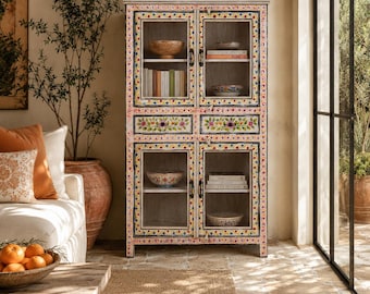 Sasha - Hand Painted Reclaimed Wood Display Cabinet 150cm