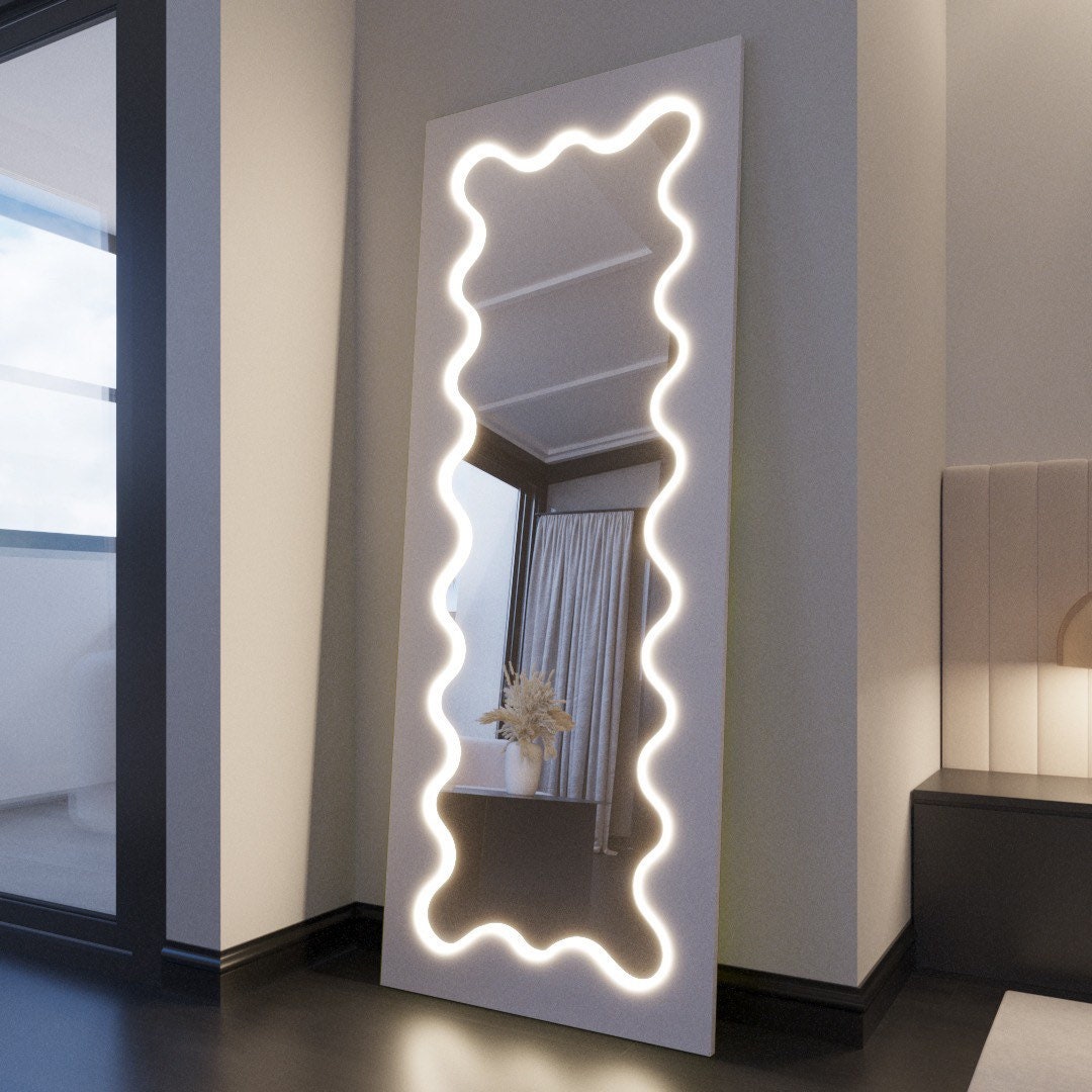 Retro Full Length Mirrorwavy Light up Mirrorfloor Length Etsy