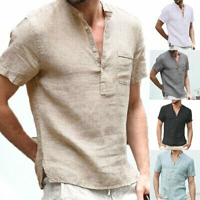 Mens loose linen shirts Clearance