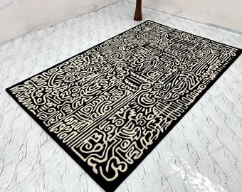 Black and White Unique Design Hand Tufted Rugs, Area Rug, Modern Carpet for bedroom, living room, kitchen, hallway, office luxury home decor