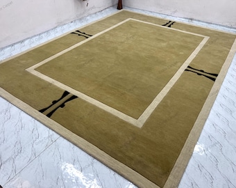 Modern design Hand tufted rugs, Beige, Green and cream Handmade carpet, large  area rug, Custom carpet, Border design Rug 9x12 Ft. Kids room