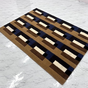 Brown wool rug 8x10 handmade tufted modern abstract rug 100 %natural wool area rug for living room bedroom custom size available 9x12 10x12.