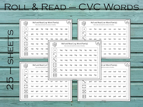 25 Printable Roll and Read CVC Word Families Worksheets - Etsy