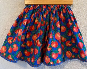 4T - Handmade - Reversible skirt with apples on one side, and blue flannel on the other