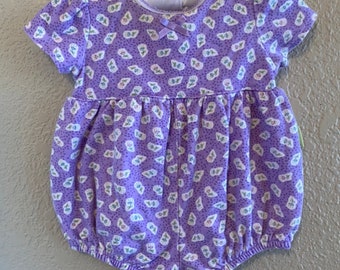 3-6m - Vintage - Carter's - Tutina a maniche corte viola con motivo floreale