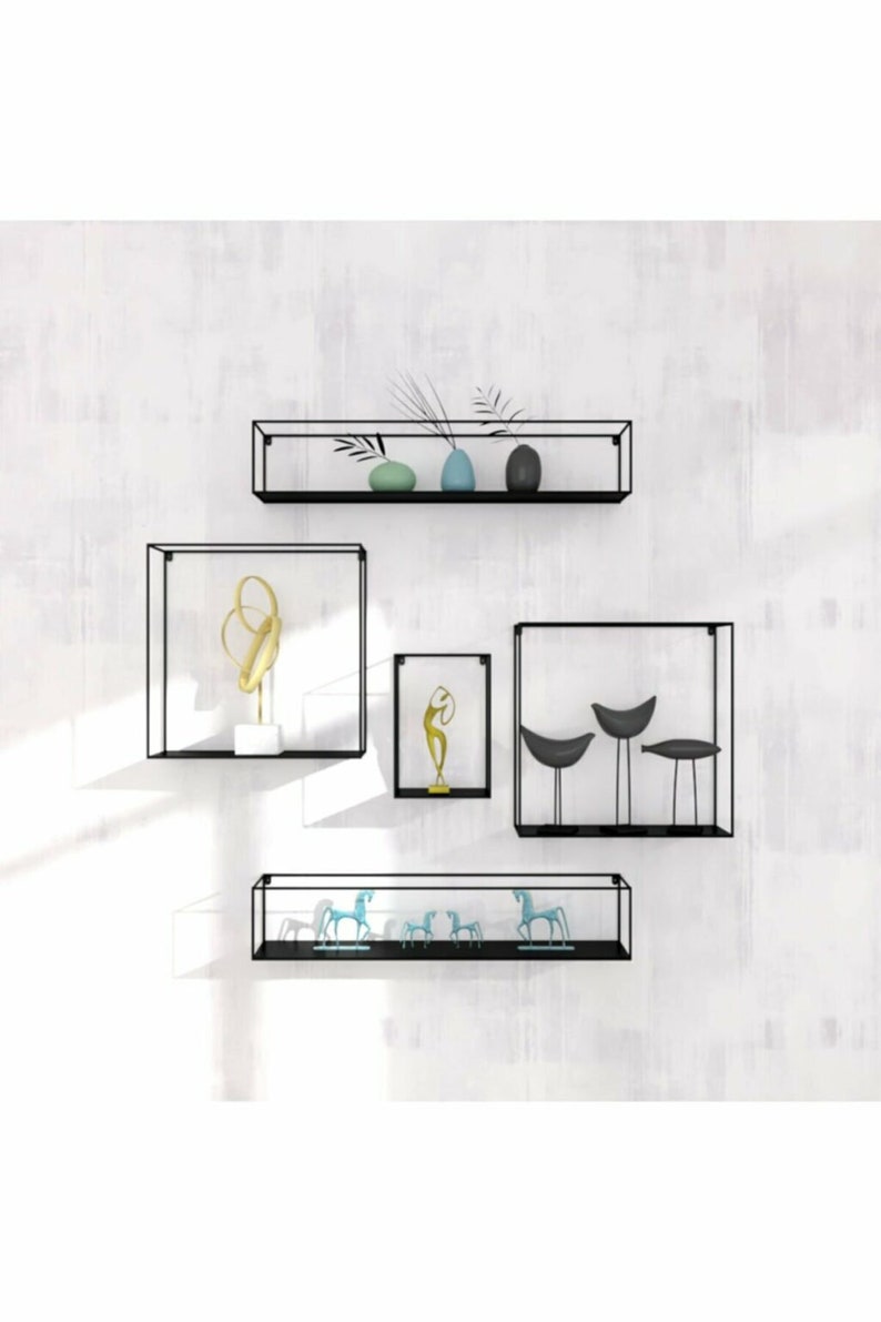 Minimalist Floating Metal Wall Shelves Modern Industrial Display Shelf ...