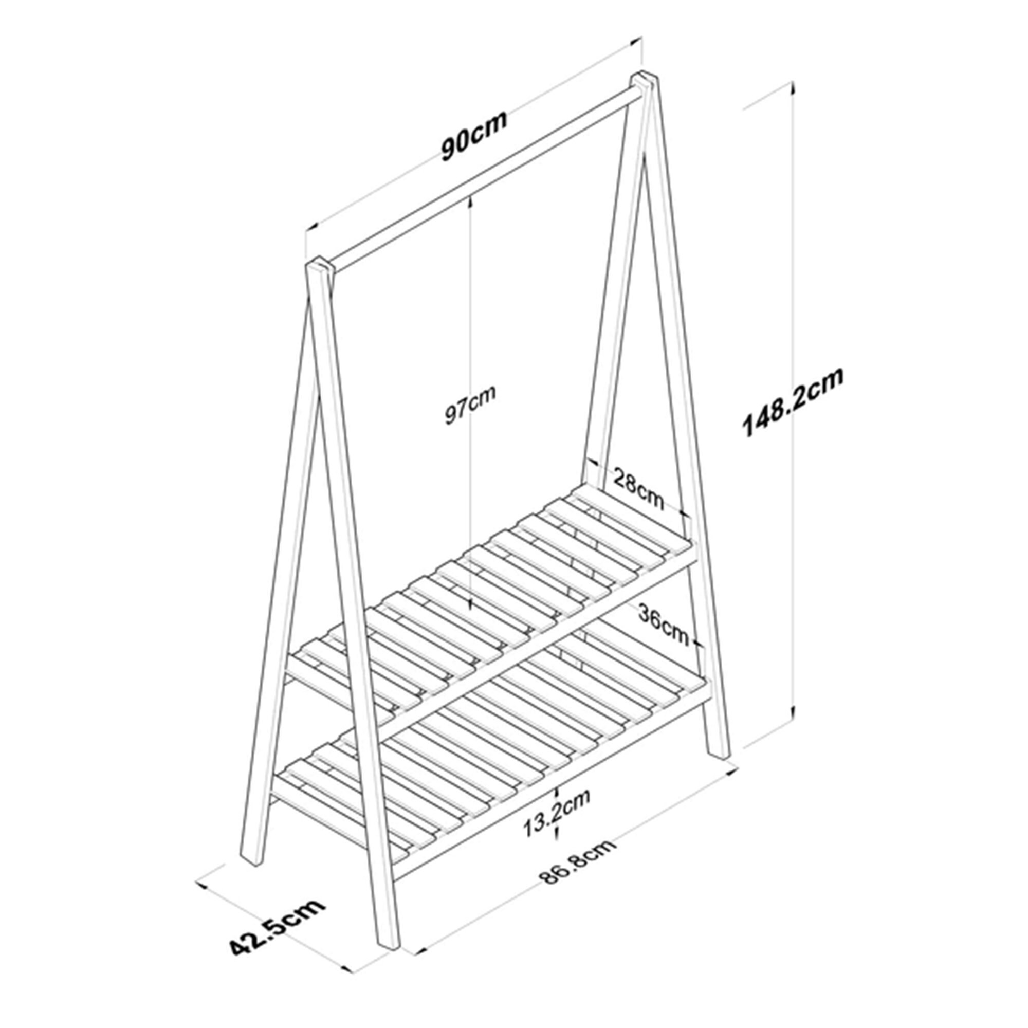 Natural Wood Open Wardrobe Coat Rack Wooden Hanger Dress Hanger With 2