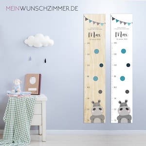 Vareta de medição infantil hipopótamo 70-140 cm, vareta de medição infantil de madeira, vareta de medição, bebê, presente de batismo, vareta de medição personalizada, quarto infantil, nascimento