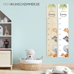 Vara de medição infantil de animais africanos 70-140 cm, vareta de medição infantil de madeira, vareta de medição, bebê, presente de batismo, vareta de medição personalizada, quarto infantil, nascimento