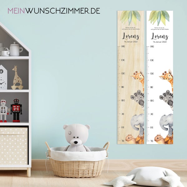 Messlatte Afrikatiere Kinder 70-140cm, Messlatte Kinder Holz, Messlatte, Baby, Taufgeschenk, Messlatte personalisiert, Kinderzimmer, Geburt