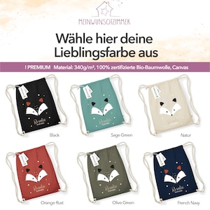 Premium Turnbeutel Fuchs personalisiert, Kinder Stoffbeutel Rucksack zum Zuziehen, Schuhbeutel 12L, Sportbeutel Kindergarten, Baumwolle Bild 3