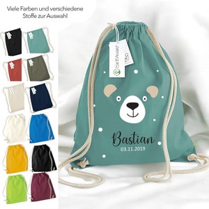 Sac de sport premium ours personnalisé, sac à dos en tissu pour enfants à fermer, sac à chaussures 12L, sac de sport maternelle, coton