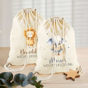 Turnbeutel Wechselkleidung personalisiert, Kinder Stoffbeutel Rucksack zum Zuziehen, Schuhbeutel 12L, Sportbeutel Kindergarten, Baumwolle