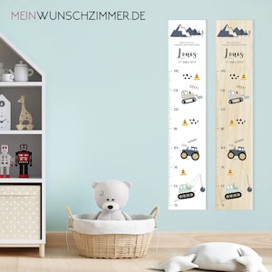 Barra de medição veículos de construção infantil 70-140 cm, barra infantil madeira, barra, bebê, presente de batismo, barra personalizada, quarto infantil, nascimento