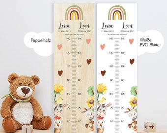 Sibling height chart farm, children 70-140 cm, twins, children's wooden height chart, christening gift, personalized, children's room, birth