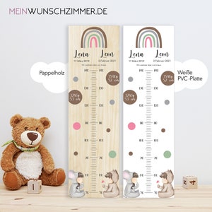 Vareta medidora de irmãos, rato-gato, crianças 70-140 cm, gêmeos, vareta medidora de madeira, bebê, presente de batismo, personalizado, quarto infantil, nascimento