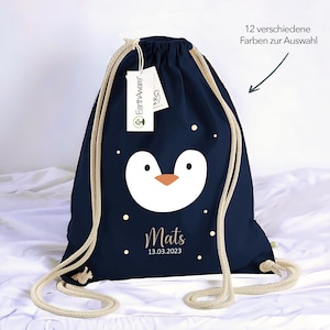 Borsa da palestra personalizzata premium a forma di pinguino, zaino in tessuto per bambini con coulisse, borsa per scarpe da 12 litri, borsa sportiva per l'asilo, cotone