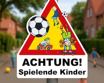 Let op: bord 'Spelende kinderen', aluminium composiet, waarschuwingsbord, kinderen, straatnaambord, kleuterschool, school, speeltuin, snelheidsovertredingen, veiligheid