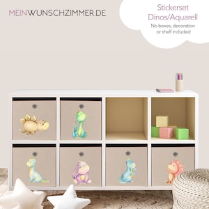 Set di 6 adesivi per scatola dinosauri acquarello, adesivi per scatole pieghevoli, decorazione cameretta bambini, decorazione, scatola Kallax