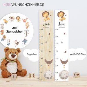 Misuratore segno zodiacale bambini 70-140 cm, misuratore in legno, misuratore, bambino, regalo battesimo, misuratore personalizzato, decorazione camera bambini, nascita