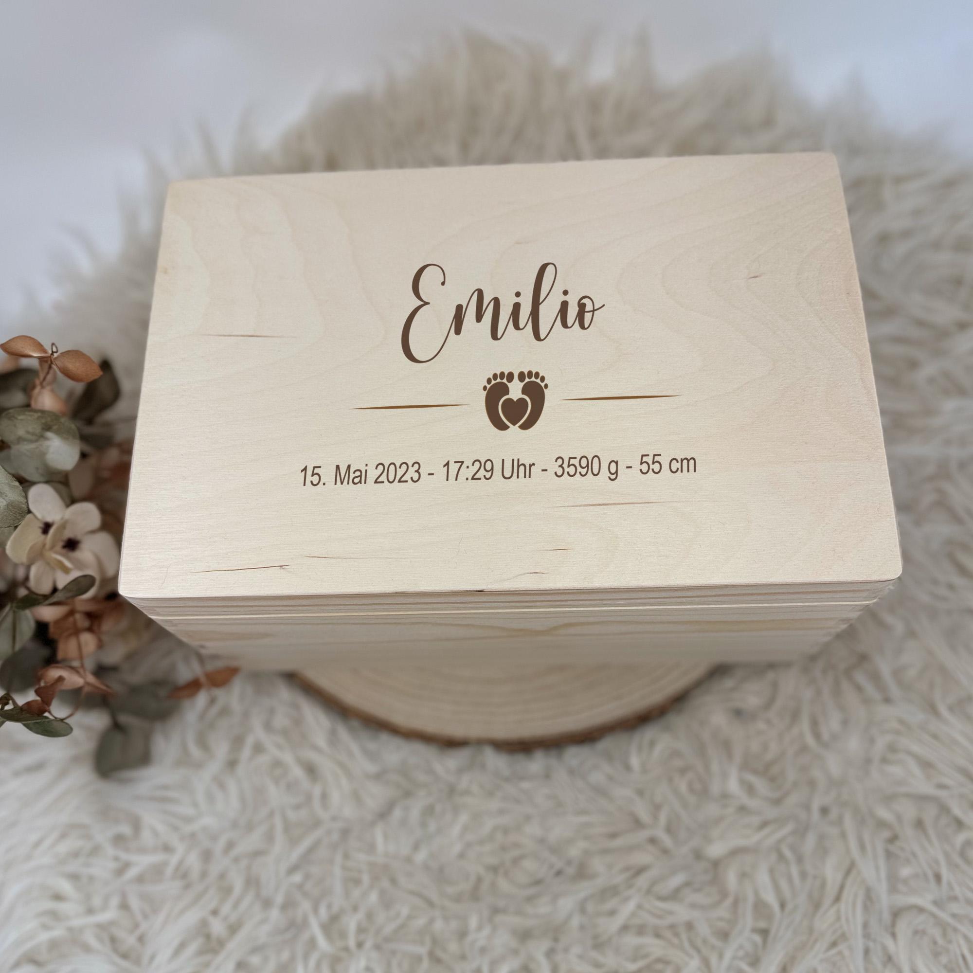 Scatola Dei Ricordi In Legno Personalizzata Per Neonato - 30x20x14 Cm, Per Regali E Conservazione