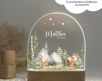 Geschenk Waldtiere 2 Geburt, Nachtlicht Kinder, Nachtlicht personalisiert, Nachtlicht Baby, Babygeschenk Geburt, Lampe Kinderzimmer