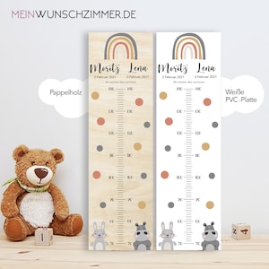 Vareta medidora de irmãos coelho-hipopótamo, crianças 70-140 cm, gêmeos, vareta medidora de madeira infantil, presente de batismo, personalizado, quarto infantil, nascimento