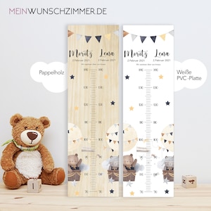 Balão medidor de irmãos, animais crianças 70-140 cm, gêmeos, bastão medidor de madeira, bebê, presente de batismo, personalizado, quarto infantil, nascimento