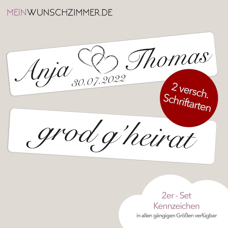 Hochzeit Kennzeichen versch. Größen, Herz in Schwarz, KFZ Schild, Heirat, Nummernschild, grod gheirat, Autokennzeichen, Wedding, Mr und Mrs Bild 1