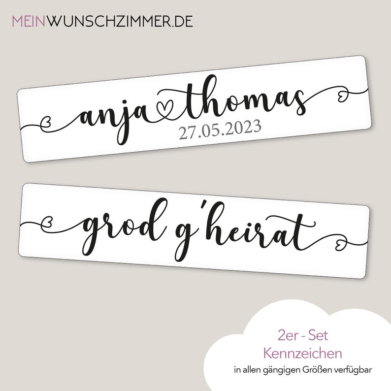 Hochzeit Kennzeichen versch. Größen, Herzschrift, KFZ Schild, Heirat, Nummernschild, grod gheirat, Autokennzeichen, Wedding, Mr und Mrs Bild 1