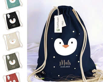 Borsa da palestra premium pinguino personalizzata, borsa in tessuto per bambini, zaino da chiudere, borsa per scarpe 12L, borsa sportiva per l'asilo, cotone