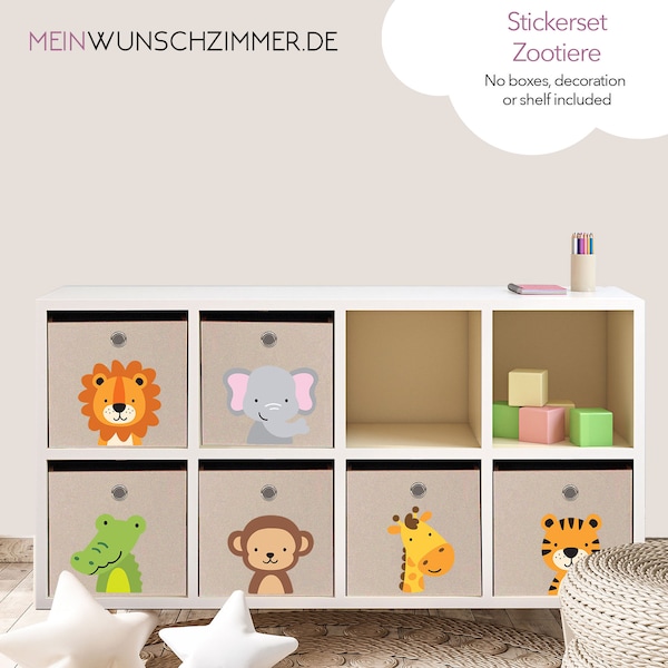 Lot de 6 stickers boite animaux du zoo, stickers pour boites pliantes, décoration chambre d'enfant, déco, boite Kallax