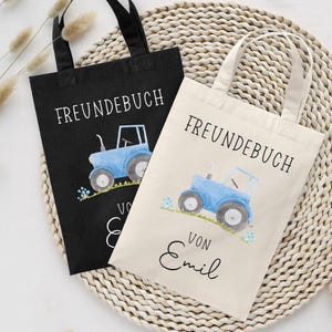 Kindertasche mit Namen , Stoffbeutel Kindergarten, Stofftasche personalisiert, Kinderbeutel, Geschenke für Kinder, Freundebuch Traktor