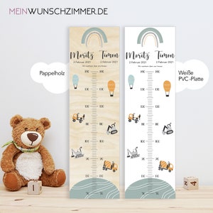 Sibling height chart construction site children 70-140 cm, twins, wooden height chart, baby, christening gift, personalized, children's room, birth