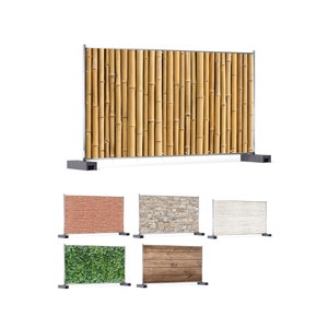 Decorative banner privacy screen banner with motifs, wall, wood, stone, plant (construction fence size)