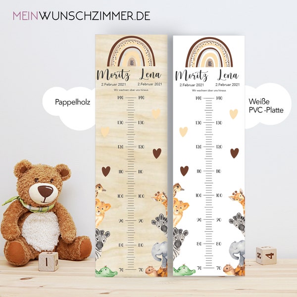 Geschwister Messlatte Afrikatiere Kinder 70-140cm, Zwillinge, Messlatte Holz, Baby, Taufgeschenk, Personalisiert, Kinderzimmer, Geburt