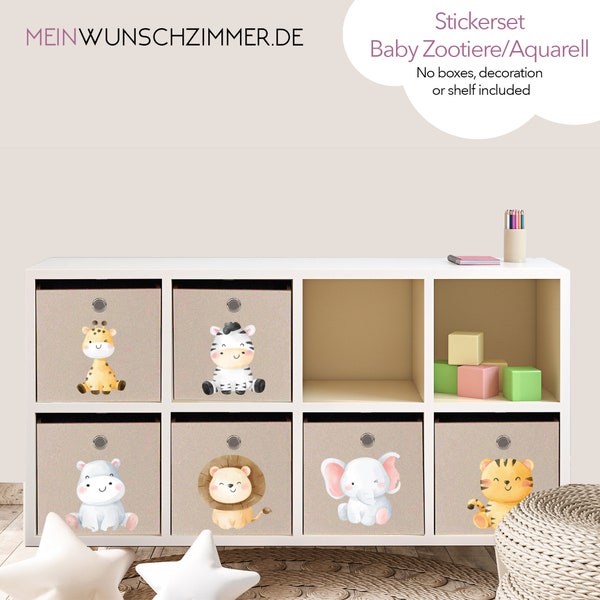 6er Set Boxenaufkleber Baby Zootiere Aquarell, Sticker für Faltboxen, Kinderzimmerdeko, Dekoration, Kallax Box