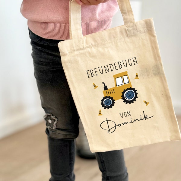 Kindertasche mit Namen , Stoffbeutel Kindergarten, Stofftasche personalisiert, Kinderbeutel, Geschenke für Kinder, Freundebuch Traktor