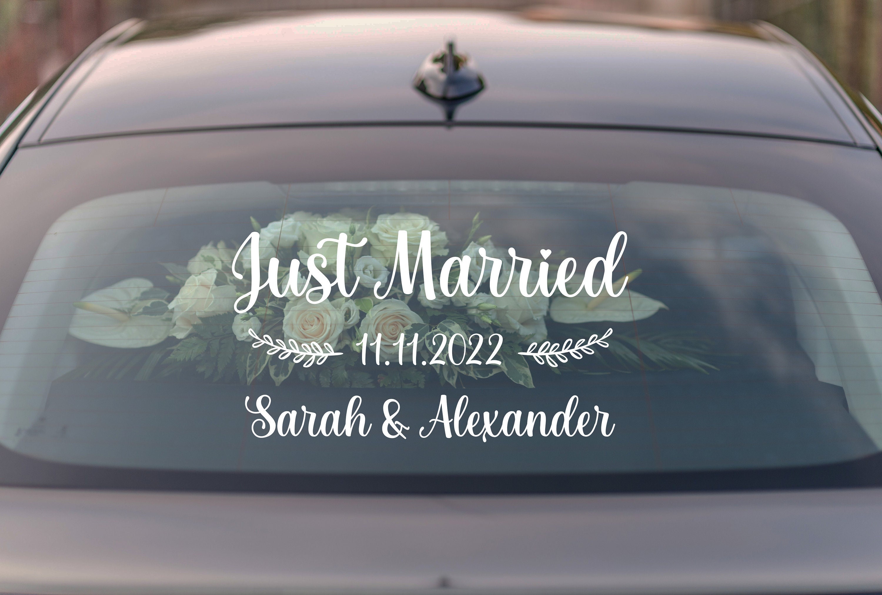 Just Married Autoaufkleber Mit Herz - Abnehmbar PVC Hochzeitsdeko 57x24cm