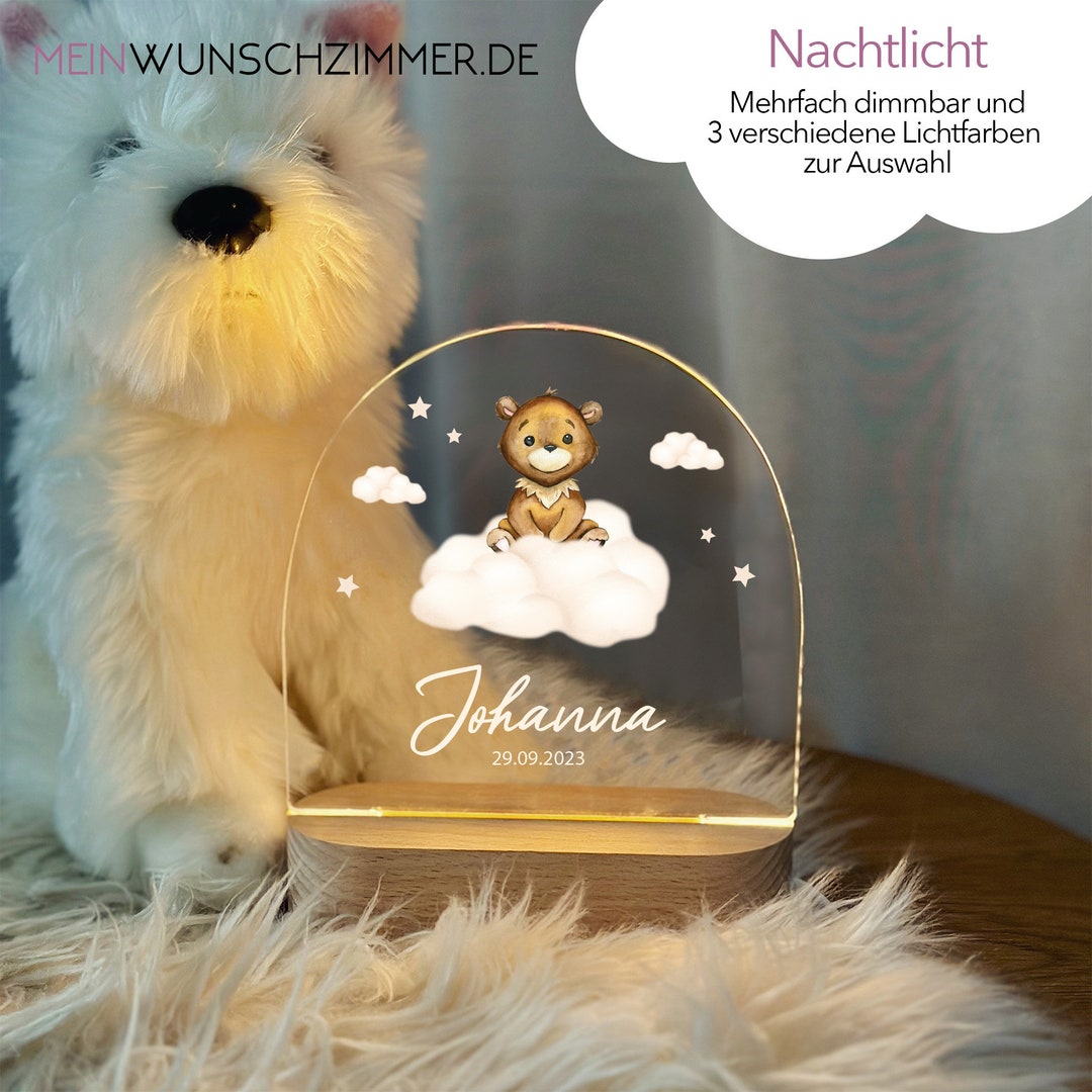 Personalisiertes Panda Nachtlicht – Wandlampe Aus Holz Mit Namen, 38x35 Cm, Batteriebetrieben, Wählbare Farben