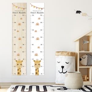 Vara de medição de irmãos girafa estreita crianças 70-150 cm, gêmeos, vareta de medição de madeira, bebê, presente de batismo, personalizado, quarto infantil, nascimento