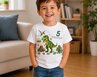 Camiseta de cumpleaños personalizada de dinosaurio para niños | Camiseta de dinosaurio con nombre | Conjunto de cumpleaños para niños y niñas | Regalo de cumpleaños