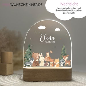 Geschenk Waldtiere Geburt, Nachtlicht Kinder, Nachtlicht personalisiert, Nachtlicht Baby, Babygeschenk Geburt, Lampe Kinderzimmer zdjęcie 1