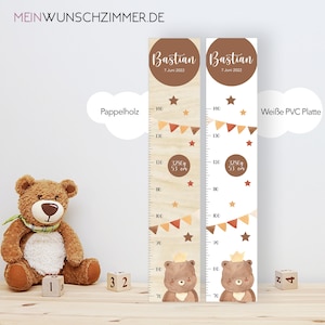 Barra de medição urso com coroa infantil 70-140 cm, barra de medição madeira infantil, barra de medição, bebê, presente de batismo, barra de medição personalizada, quarto infantil, nascimento