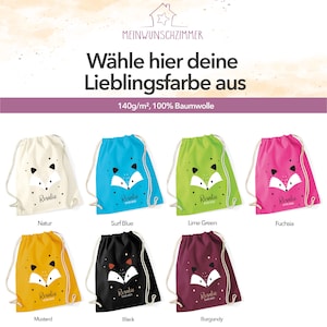 Premium Turnbeutel Fuchs personalisiert, Kinder Stoffbeutel Rucksack zum Zuziehen, Schuhbeutel 12L, Sportbeutel Kindergarten, Baumwolle Bild 2