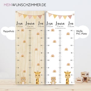 Vareta de medição de trigêmeos Animais africanos crianças 70-140 cm, trigêmeos, vareta de medição de madeira, bebê, presente de batismo, personalizado, quarto infantil, nascimento