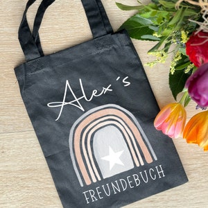 Sac pour enfants avec nom, sac en tissu jardin d'enfants, sac en tissu personnalisé, sac pour enfants, cadeaux pour enfants, livre d'amis arc-en-ciel
