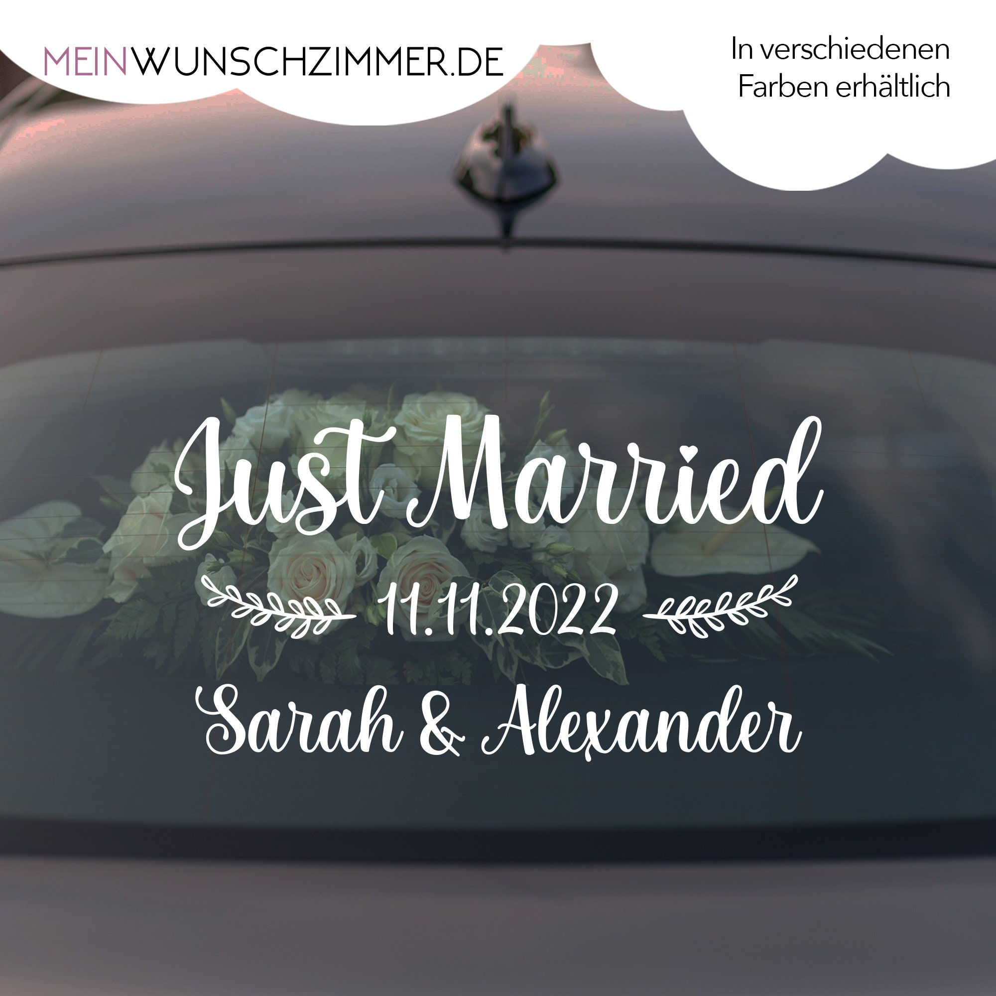 Autoaufkleber Hochzeit Just Married + euren Initialien & Datum