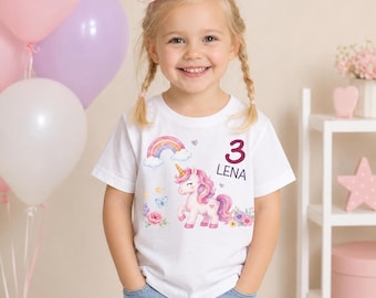 Camiseta de cumpleaños de unicornio personalizada para niños | Camiseta de unicornio con nombre | Conjunto de cumpleaños para niñas | Regalo de cumpleaños